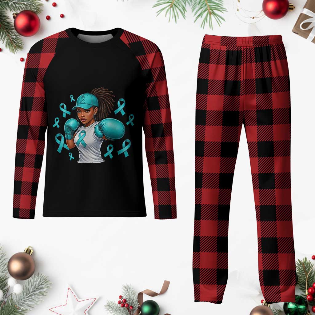 Black Women Fight Sexual Assault Awareness Plaid Pajama Set African American Teal Ribbon Support
