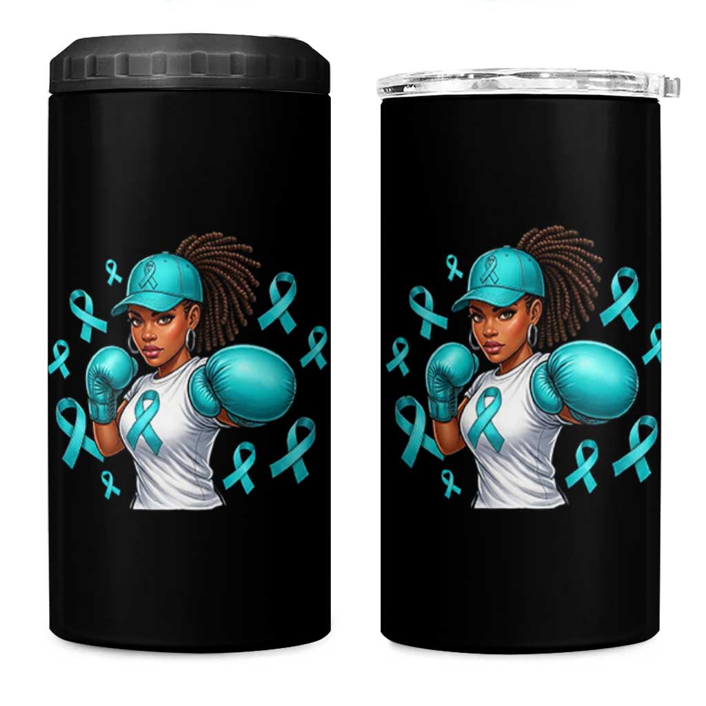 Black Women Fight Sexual Assault Awareness 4 in 1 Can Cooler Tumbler African American Teal Ribbon Support