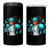 Black Women Fight Sexual Assault Awareness 4 in 1 Can Cooler Tumbler African American Teal Ribbon Support