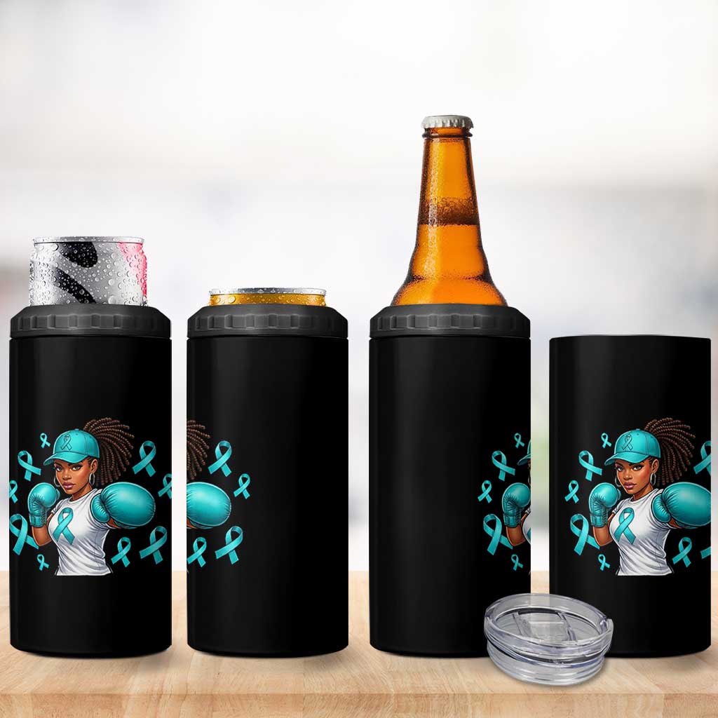 Black Women Fight Sexual Assault Awareness 4 in 1 Can Cooler Tumbler African American Teal Ribbon Support