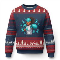 Black Women Fight Sexual Assault Awareness Ugly Christmas Sweater African American Teal Ribbon Support