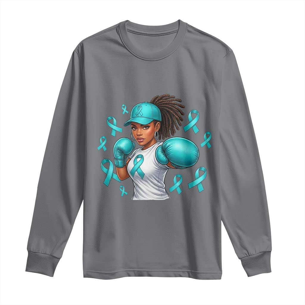 Black Women Fight Sexual Assault Awareness Long Sleeve Shirt African American Teal Ribbon Support