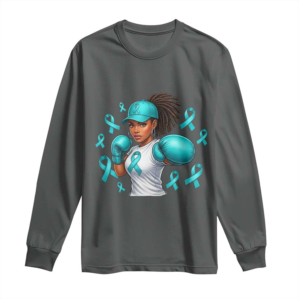 Black Women Fight Sexual Assault Awareness Long Sleeve Shirt African American Teal Ribbon Support