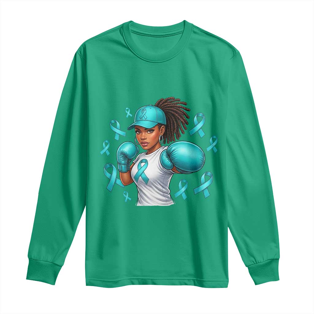 Black Women Fight Sexual Assault Awareness Long Sleeve Shirt African American Teal Ribbon Support