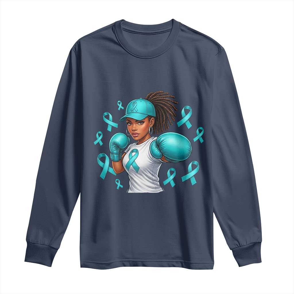 Black Women Fight Sexual Assault Awareness Long Sleeve Shirt African American Teal Ribbon Support