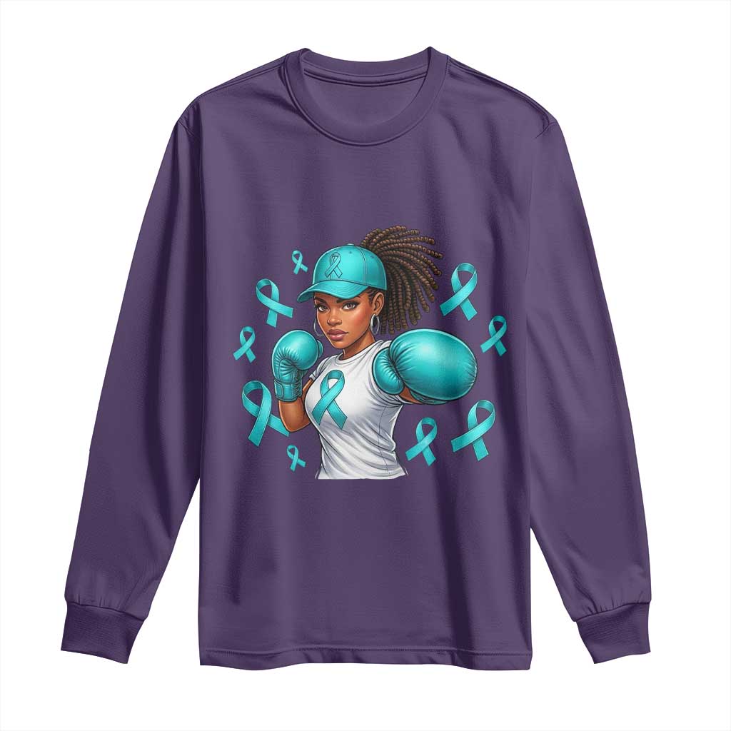 Black Women Fight Sexual Assault Awareness Long Sleeve Shirt African American Teal Ribbon Support