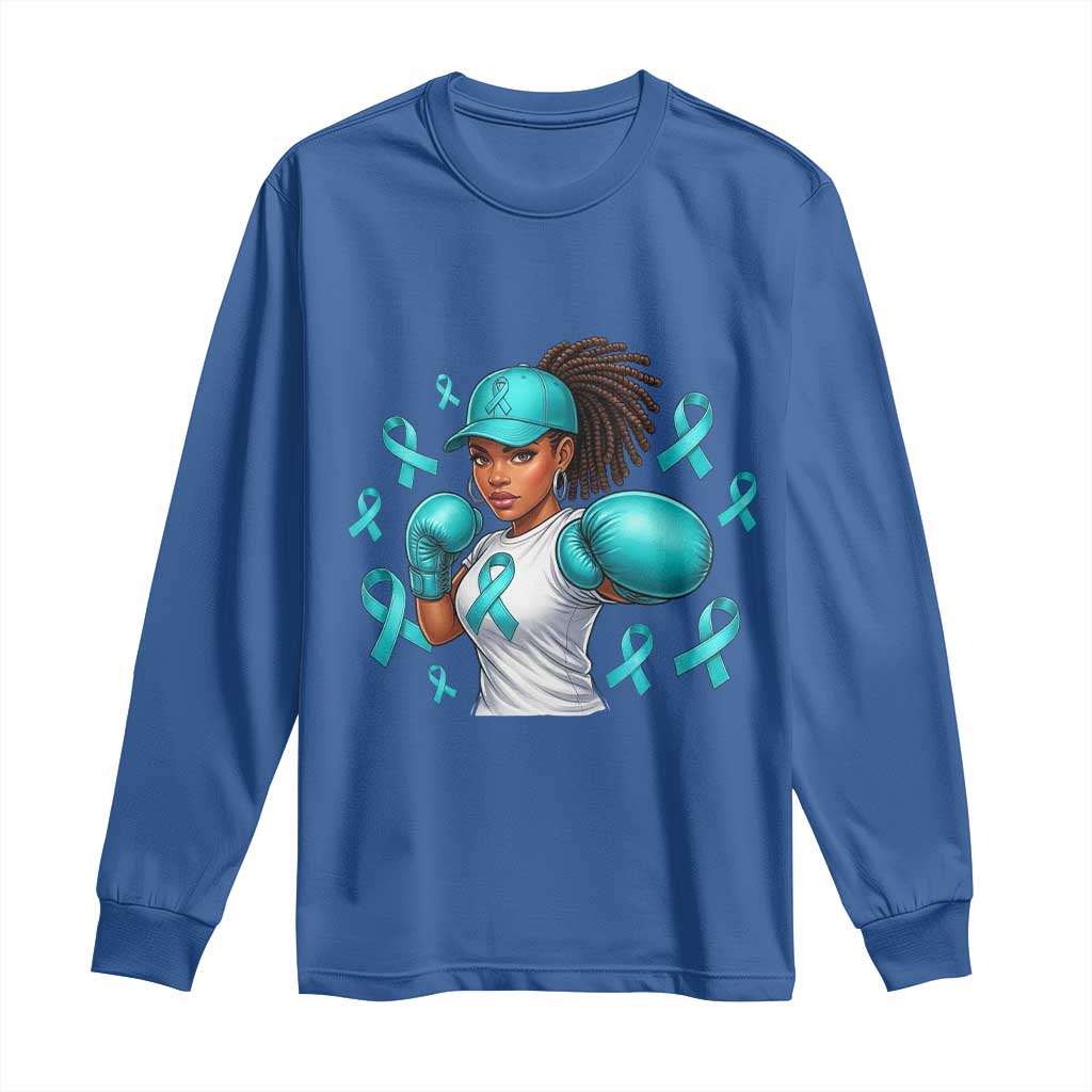 Black Women Fight Sexual Assault Awareness Long Sleeve Shirt African American Teal Ribbon Support