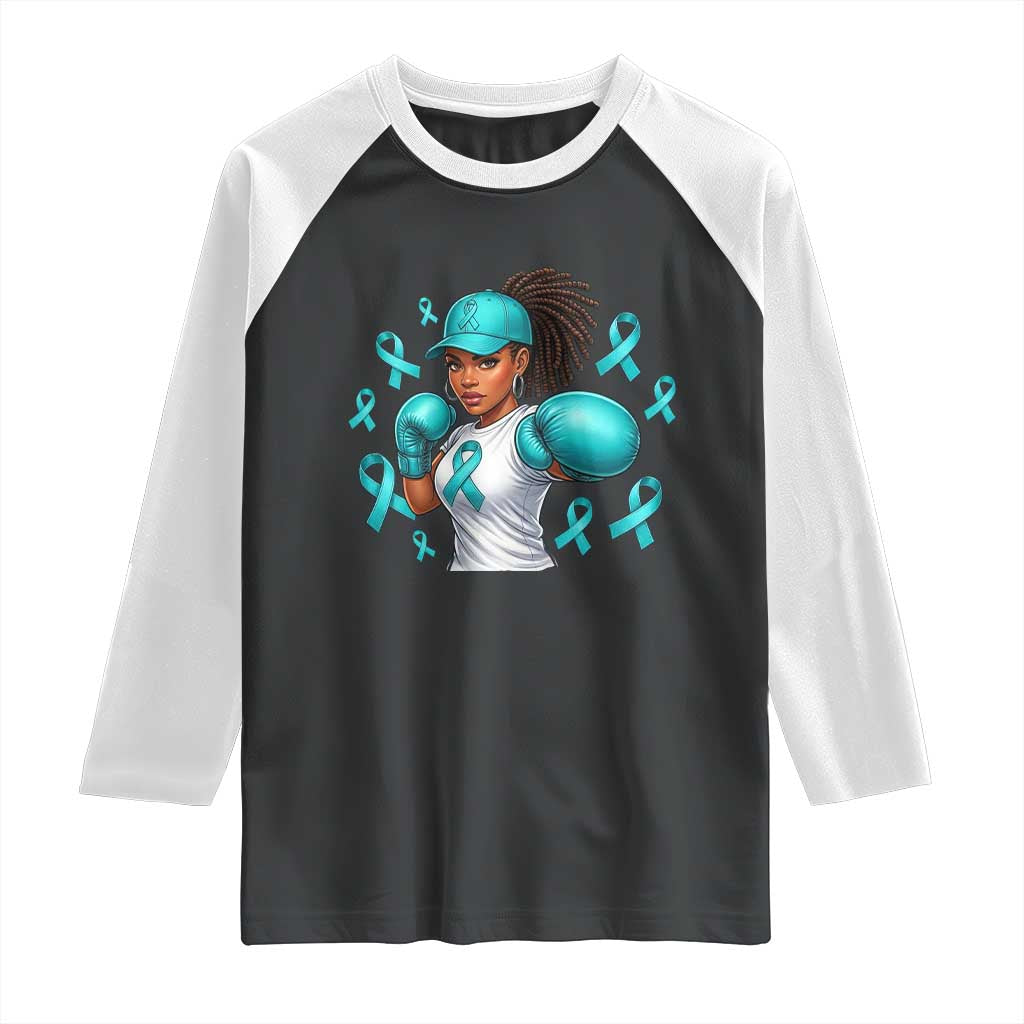 Black Women Fight Sexual Assault Awareness Raglan Shirt African American Teal Ribbon Support