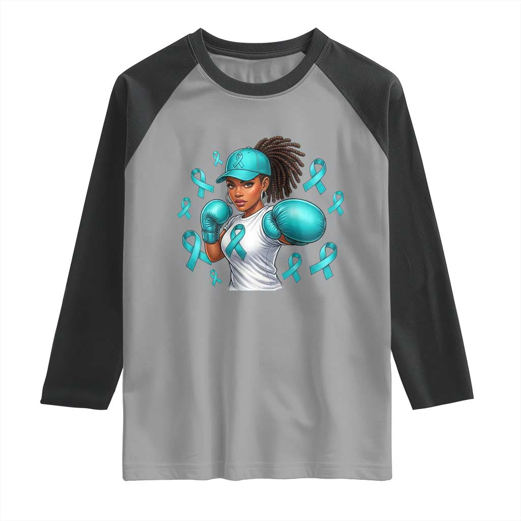 Black Women Fight Sexual Assault Awareness Raglan Shirt African American Teal Ribbon Support