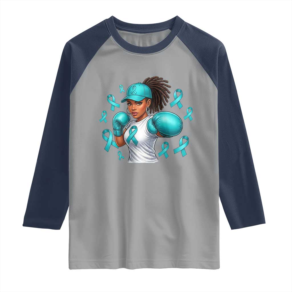 Black Women Fight Sexual Assault Awareness Raglan Shirt African American Teal Ribbon Support
