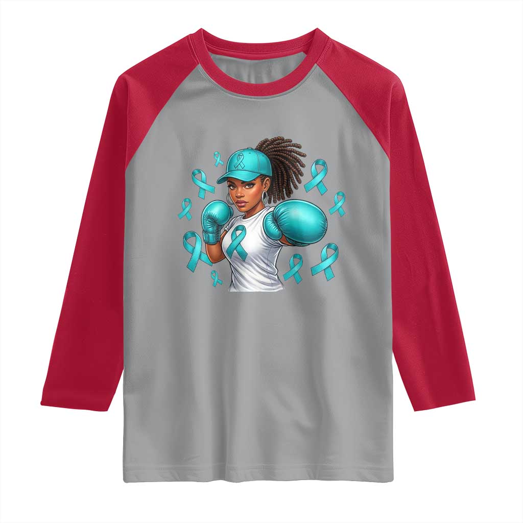 Black Women Fight Sexual Assault Awareness Raglan Shirt African American Teal Ribbon Support