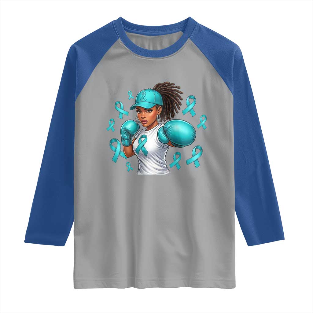 Black Women Fight Sexual Assault Awareness Raglan Shirt African American Teal Ribbon Support