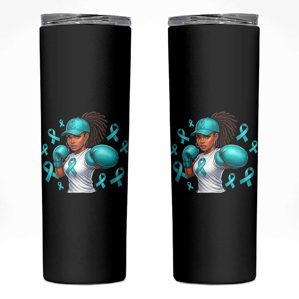 Black Women Fight Sexual Assault Awareness Skinny Tumbler African American Teal Ribbon Support