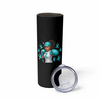 Black Women Fight Sexual Assault Awareness Skinny Tumbler African American Teal Ribbon Support