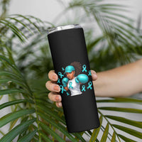 Black Women Fight Sexual Assault Awareness Skinny Tumbler African American Teal Ribbon Support