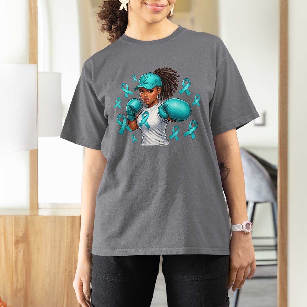 Black Women Fight Sexual Assault Awareness T Shirt For Women African American Teal Ribbon Support