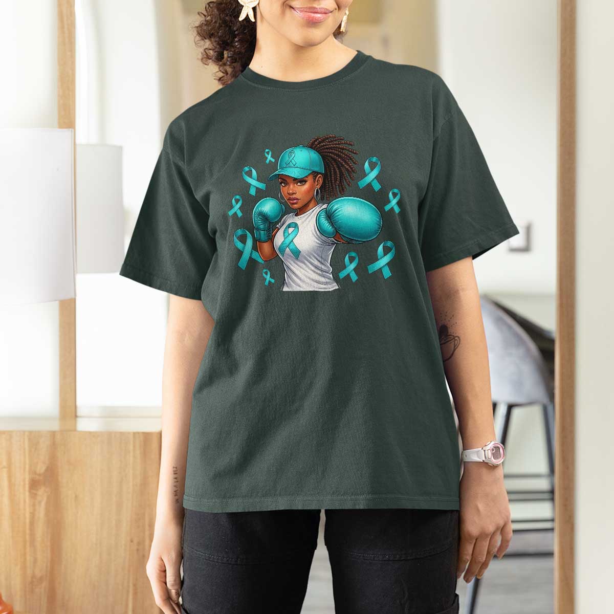 Black Women Fight Sexual Assault Awareness T Shirt For Women African American Teal Ribbon Support