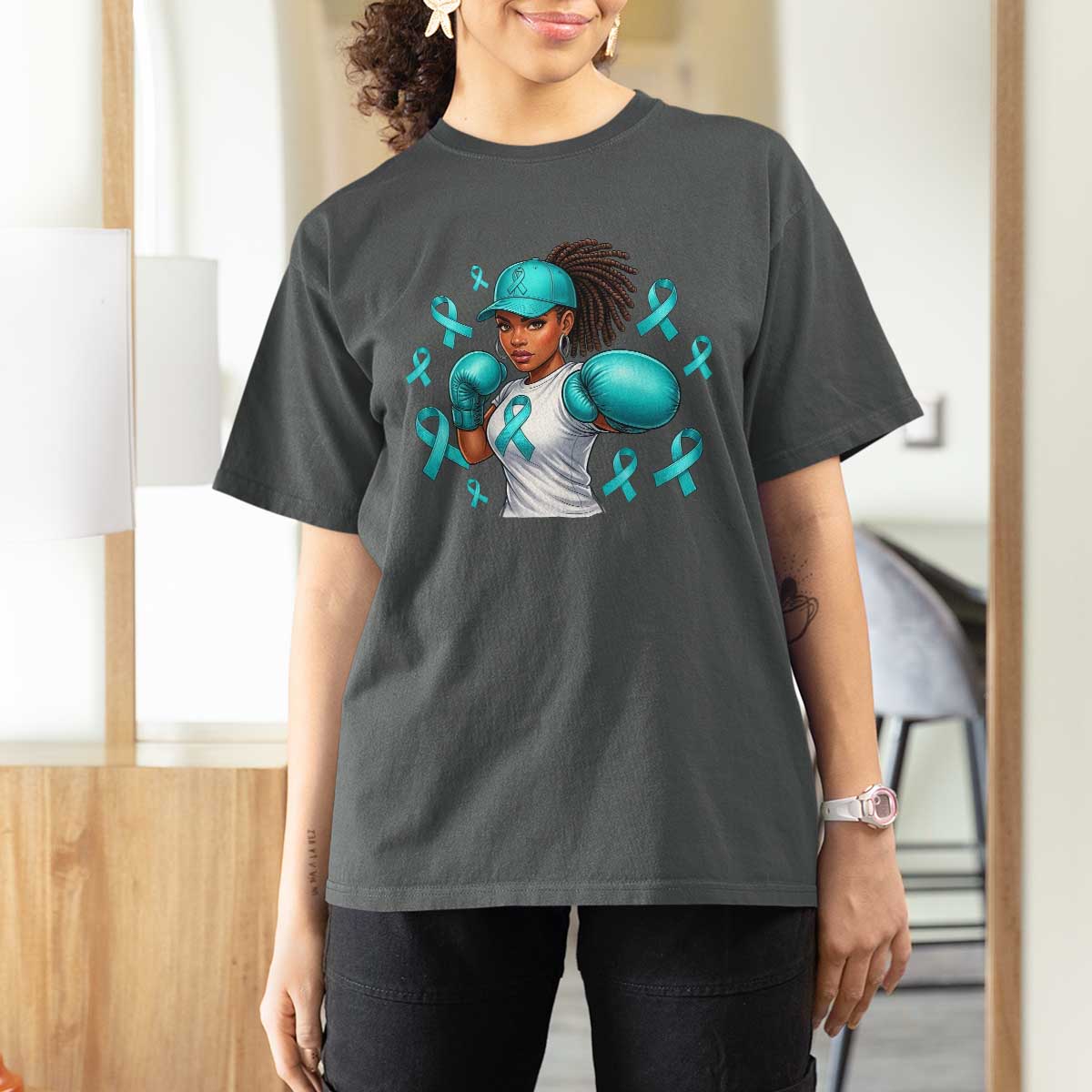 Black Women Fight Sexual Assault Awareness T Shirt For Women African American Teal Ribbon Support
