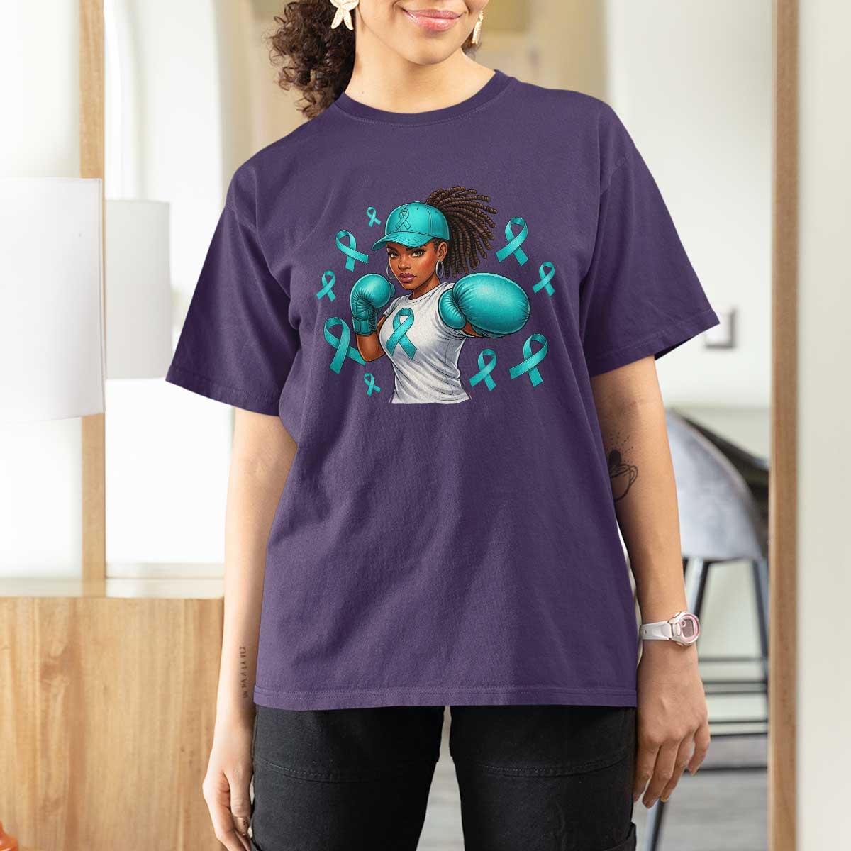 Black Women Fight Sexual Assault Awareness T Shirt For Women African American Teal Ribbon Support