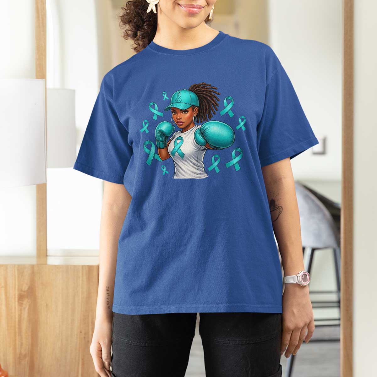 Black Women Fight Sexual Assault Awareness T Shirt For Women African American Teal Ribbon Support