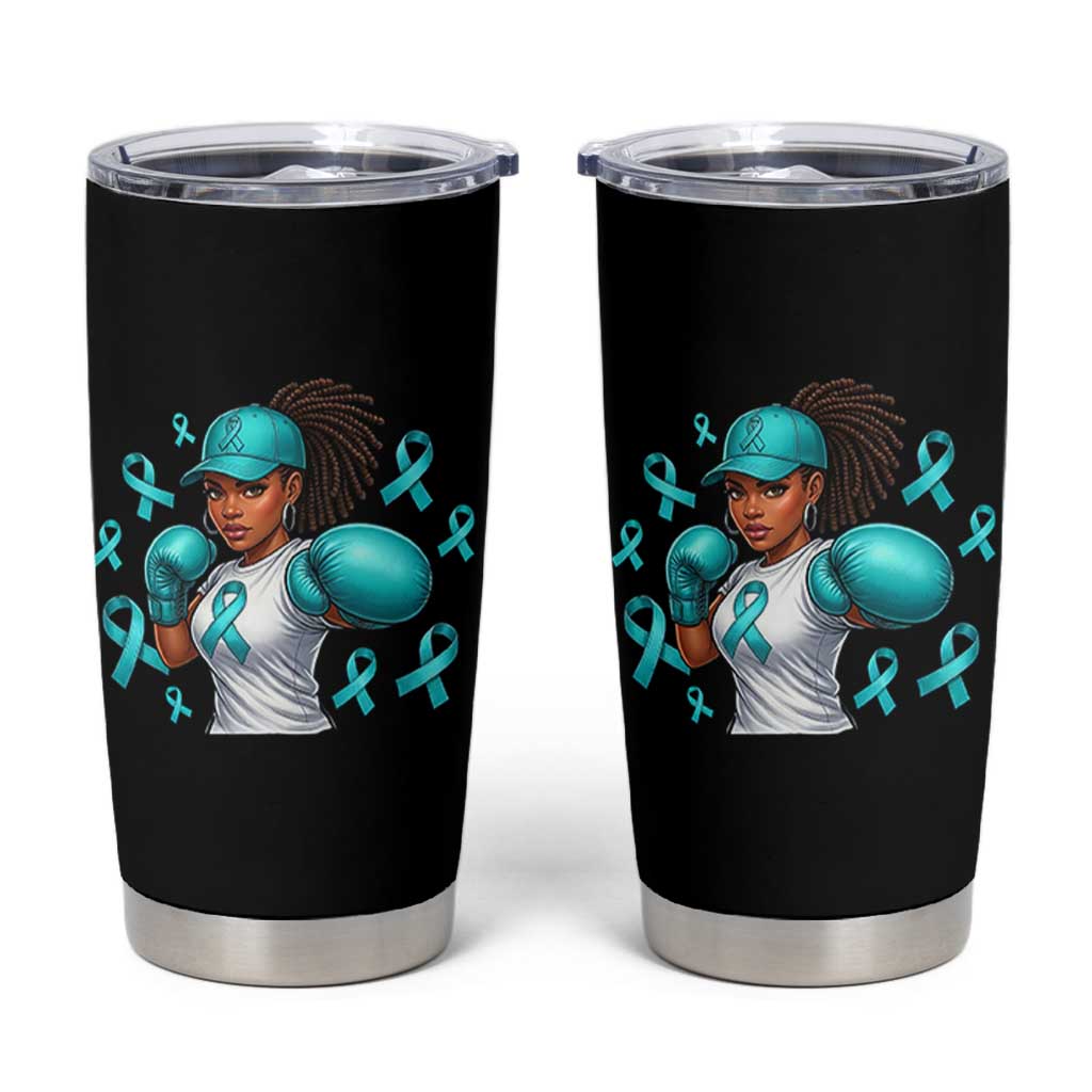 Black Women Fight Sexual Assault Awareness Tumbler Cup African American Teal Ribbon Support