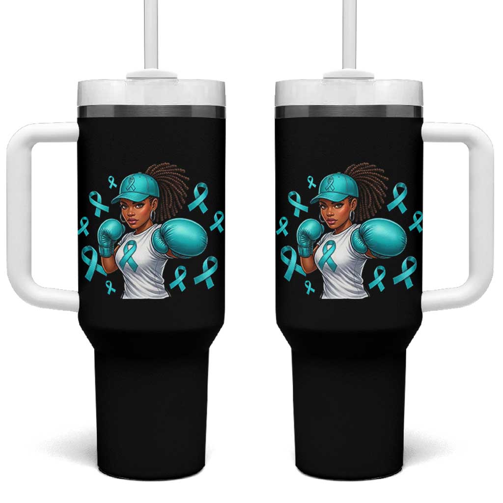 Black Women Fight Sexual Assault Awareness Tumbler With Handle African American Teal Ribbon Support