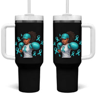 Black Women Fight Sexual Assault Awareness Tumbler With Handle African American Teal Ribbon Support