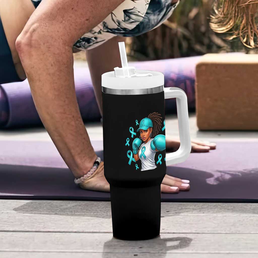 Black Women Fight Sexual Assault Awareness Tumbler With Handle African American Teal Ribbon Support