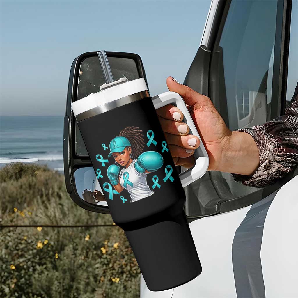 Black Women Fight Sexual Assault Awareness Tumbler With Handle African American Teal Ribbon Support