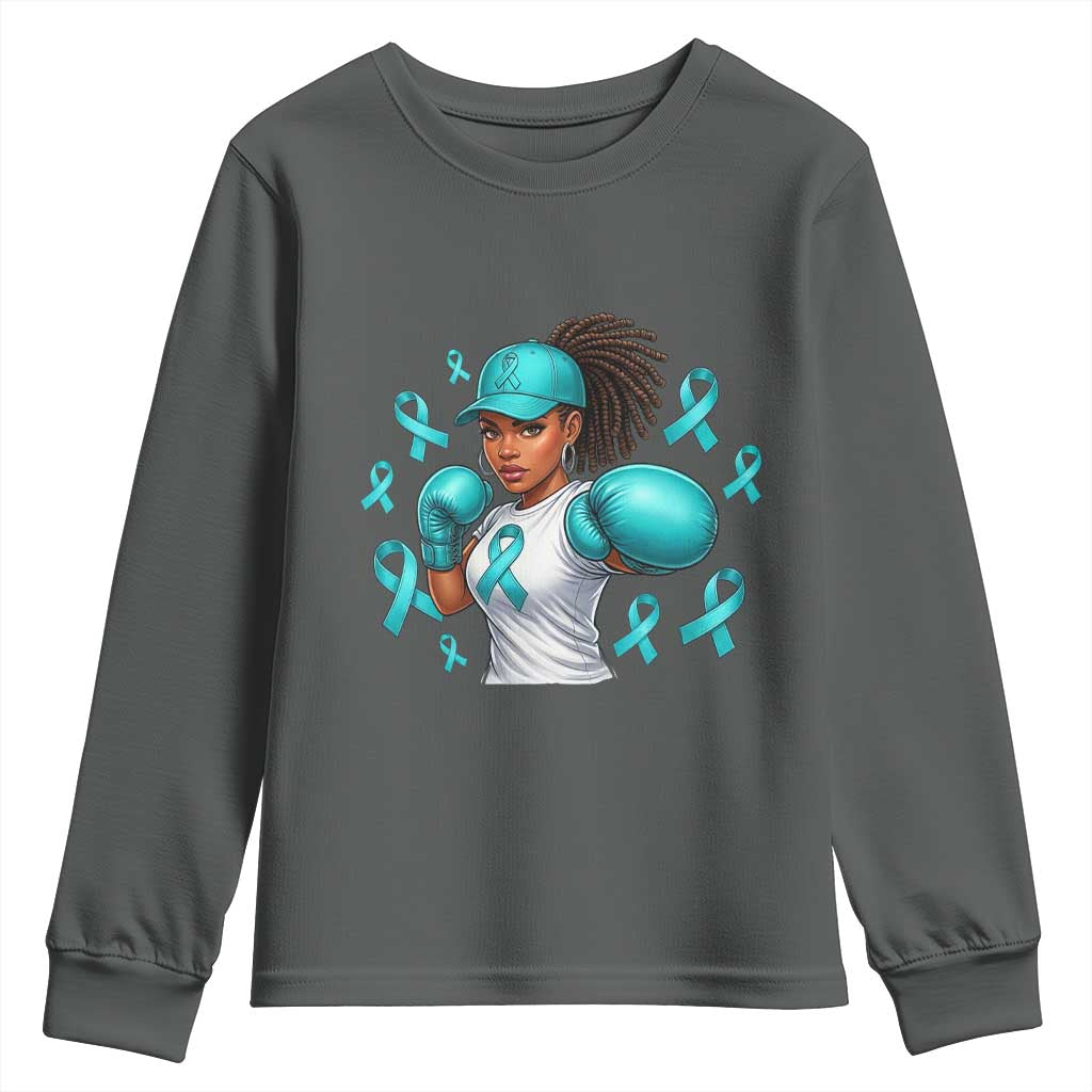 Black Women Fight Sexual Assault Awareness Youth Sweatshirt African American Teal Ribbon Support
