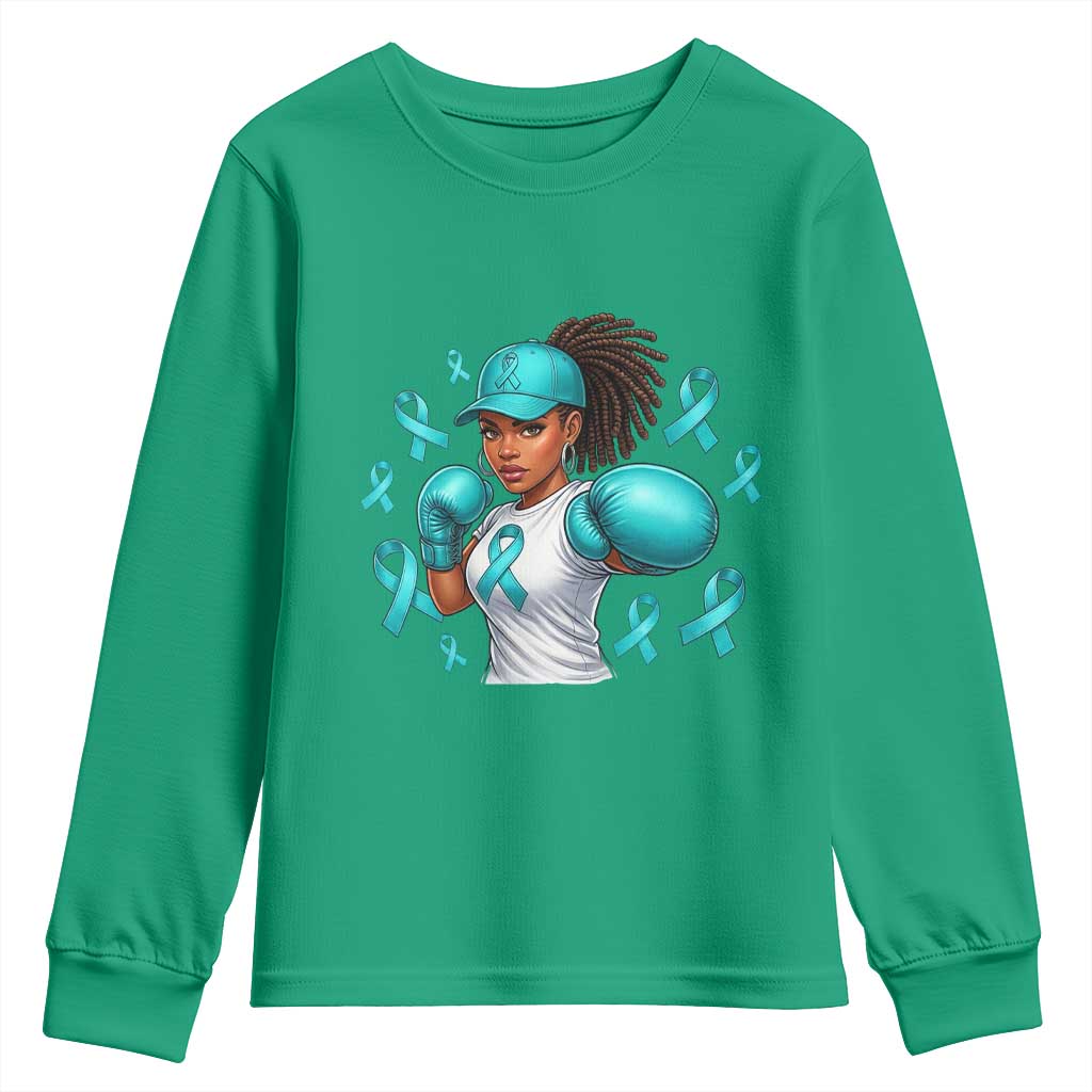Black Women Fight Sexual Assault Awareness Youth Sweatshirt African American Teal Ribbon Support