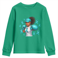 Black Women Fight Sexual Assault Awareness Youth Sweatshirt African American Teal Ribbon Support