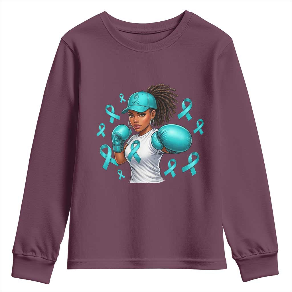 Black Women Fight Sexual Assault Awareness Youth Sweatshirt African American Teal Ribbon Support