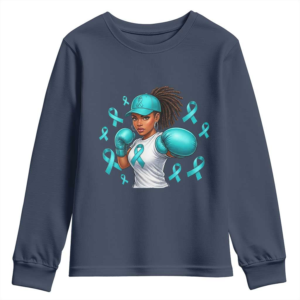 Black Women Fight Sexual Assault Awareness Youth Sweatshirt African American Teal Ribbon Support