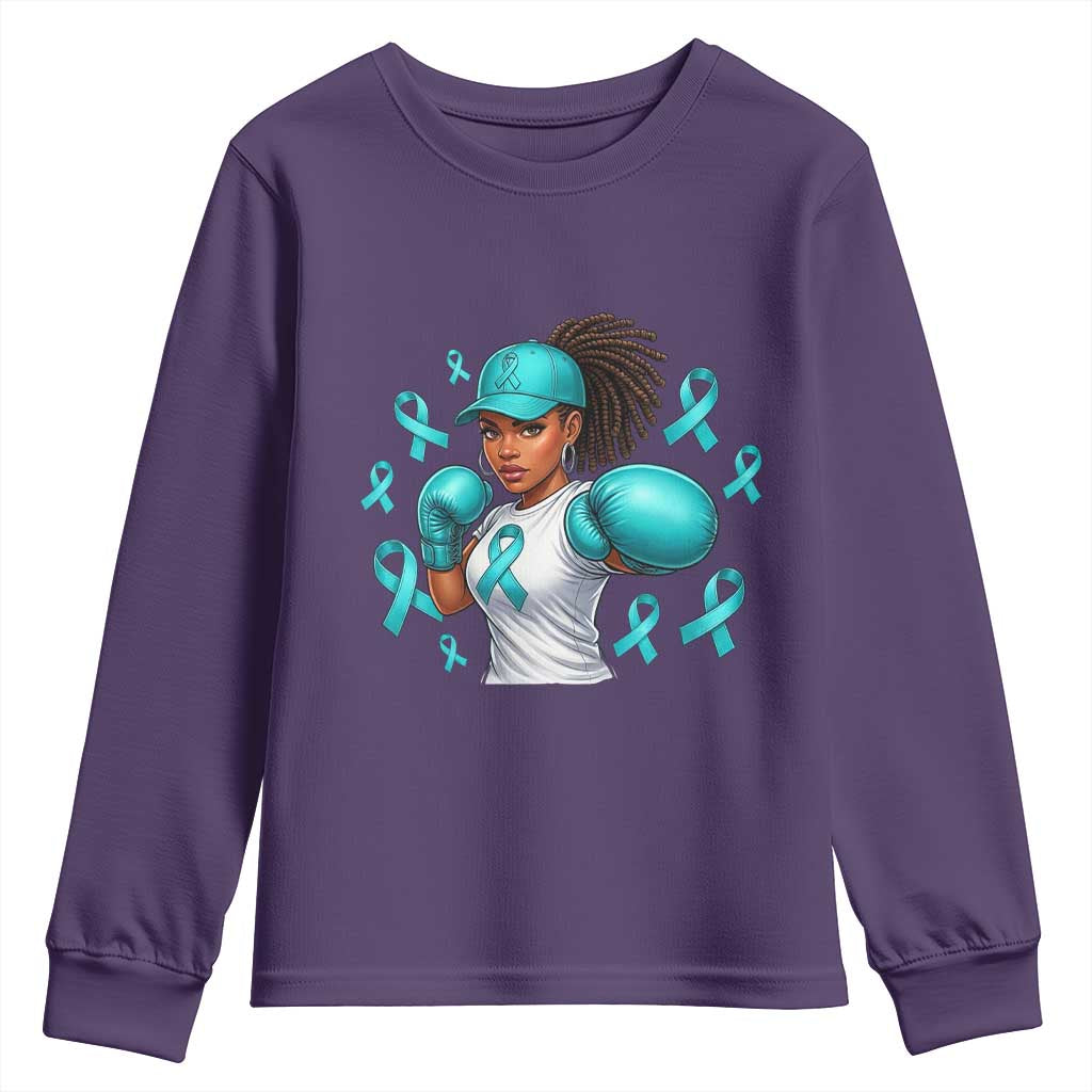 Black Women Fight Sexual Assault Awareness Youth Sweatshirt African American Teal Ribbon Support