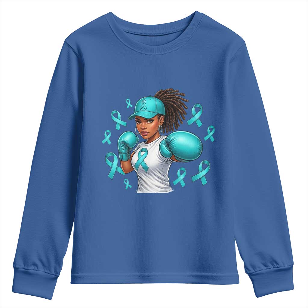 Black Women Fight Sexual Assault Awareness Youth Sweatshirt African American Teal Ribbon Support
