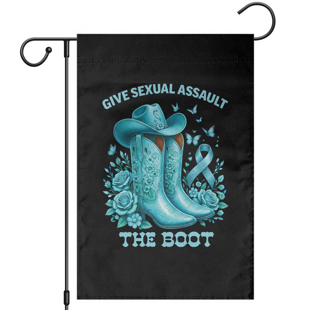 Give Sexual Assault The Boot Garden Flag Cowgirl Awareness Month Teal Ribbon Support