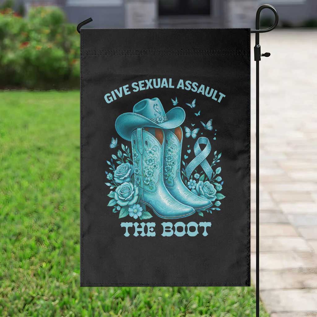 Give Sexual Assault The Boot Garden Flag Cowgirl Awareness Month Teal Ribbon Support