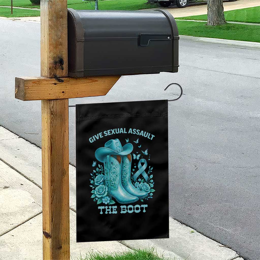 Give Sexual Assault The Boot Garden Flag Cowgirl Awareness Month Teal Ribbon Support
