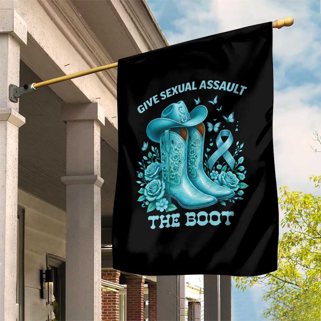 Give Sexual Assault The Boot Garden Flag Cowgirl Awareness Month Teal Ribbon Support