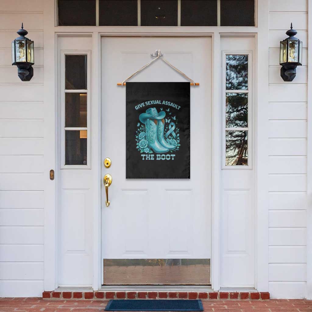 Give Sexual Assault The Boot Garden Flag Cowgirl Awareness Month Teal Ribbon Support