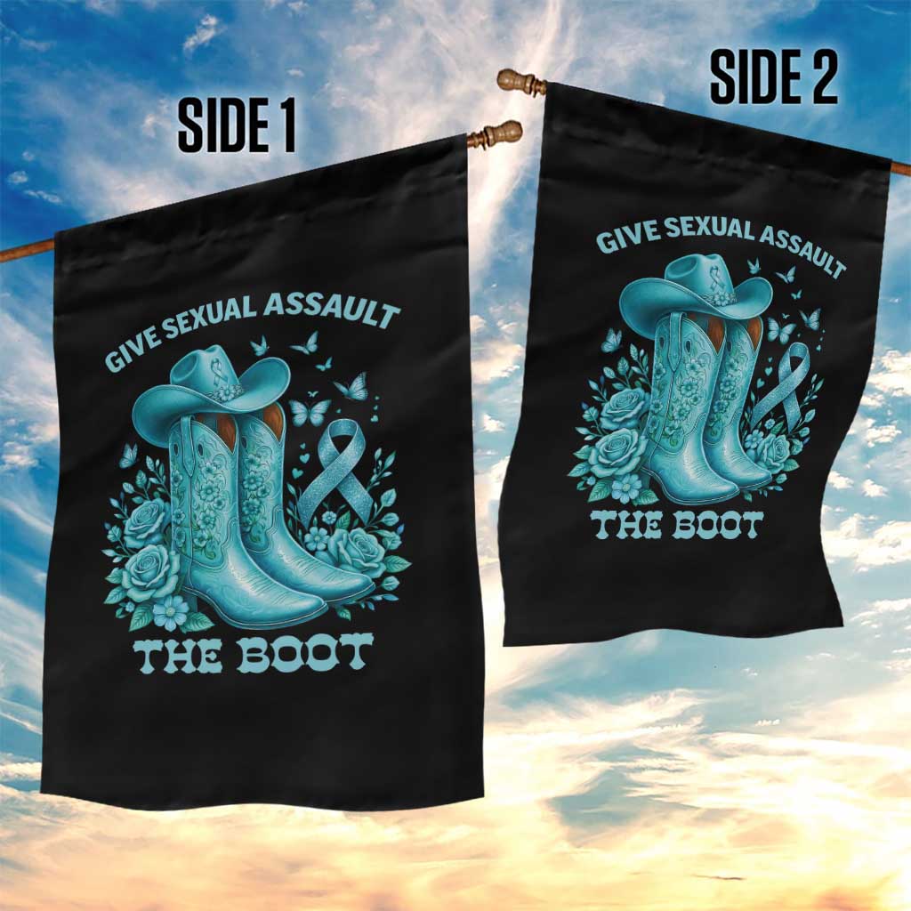 Give Sexual Assault The Boot Garden Flag Cowgirl Awareness Month Teal Ribbon Support