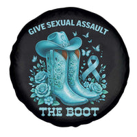 Give Sexual Assault The Boot Spare Tire Cover Cowgirl Awareness Month Teal Ribbon Support