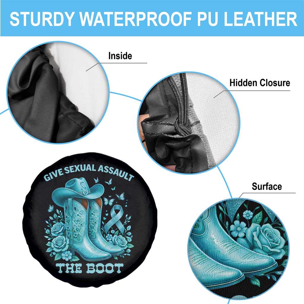 Give Sexual Assault The Boot Spare Tire Cover Cowgirl Awareness Month Teal Ribbon Support