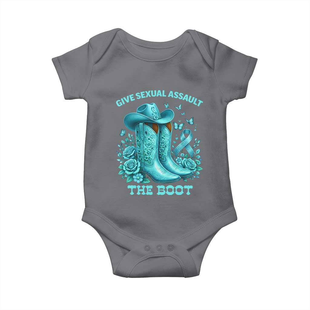 Give Sexual Assault The Boot Baby Onesie Cowgirl Awareness Month Teal Ribbon Support