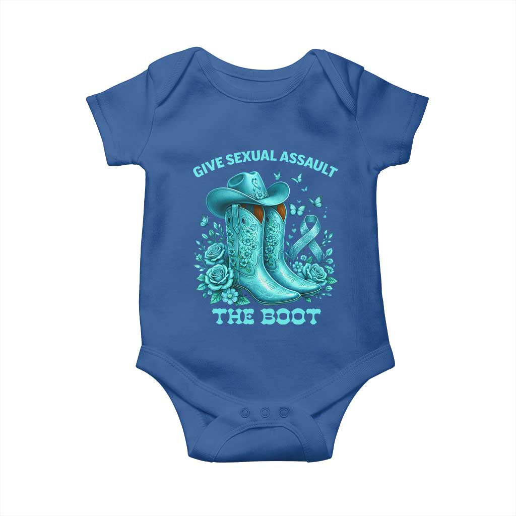 Give Sexual Assault The Boot Baby Onesie Cowgirl Awareness Month Teal Ribbon Support