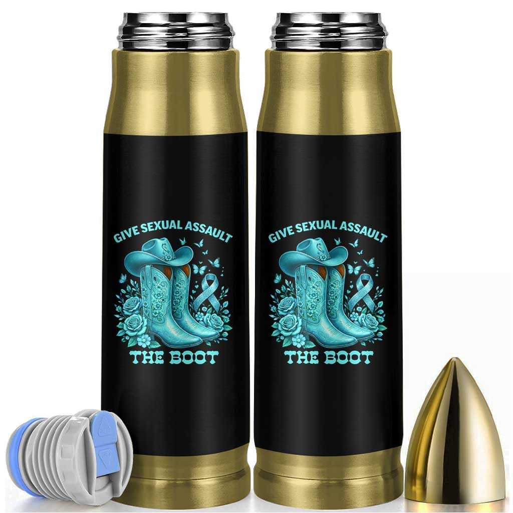 Give Sexual Assault The Boot Bullet Tumbler Cowgirl Awareness Month Teal Ribbon Support