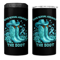 Give Sexual Assault The Boot 4 in 1 Can Cooler Tumbler Cowgirl Awareness Month Teal Ribbon Support