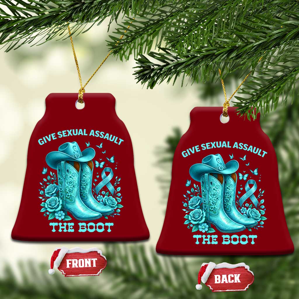 Give Sexual Assault The Boot Ceramic Ornament Cowgirl Awareness Month Teal Ribbon Support