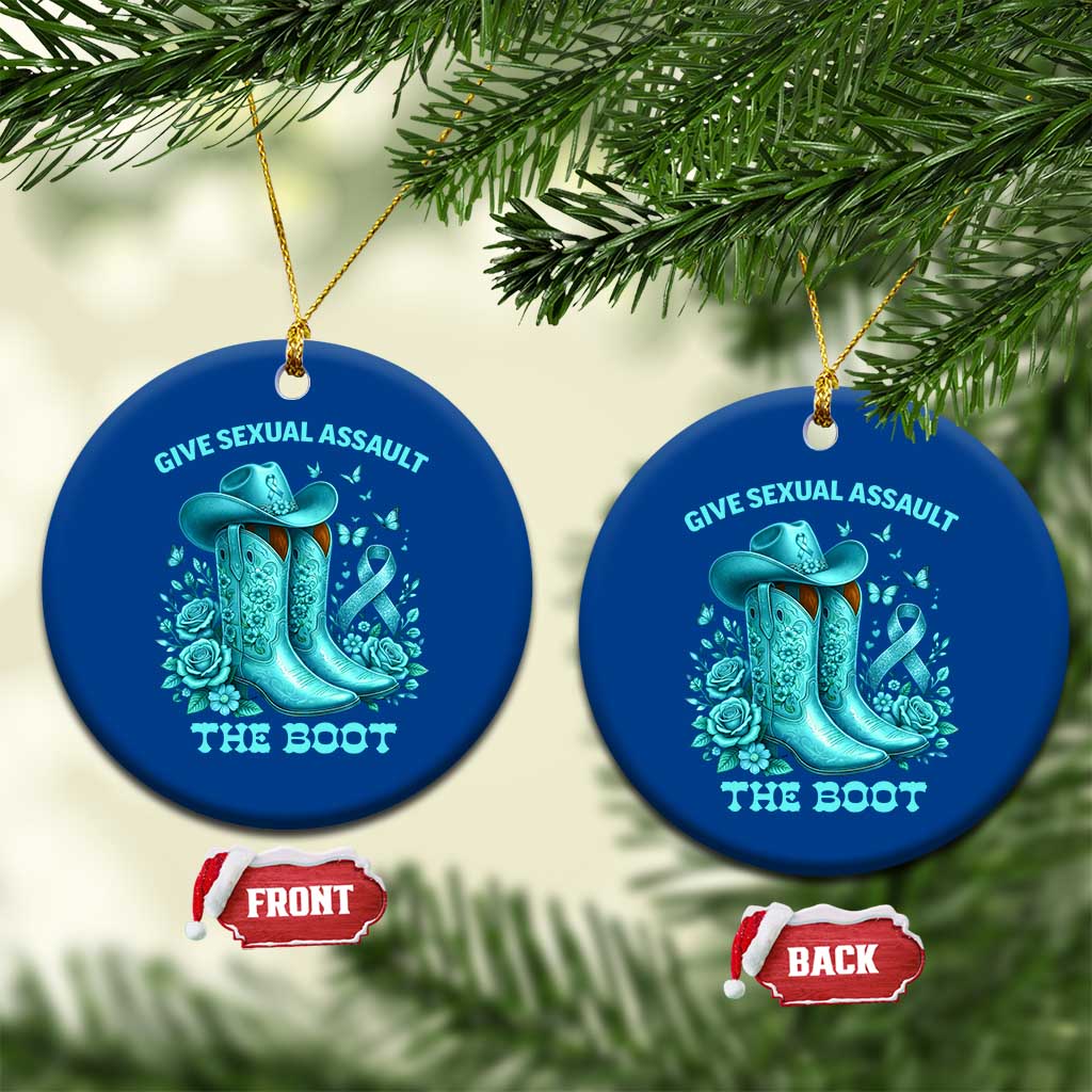 Give Sexual Assault The Boot Ceramic Ornament Cowgirl Awareness Month Teal Ribbon Support